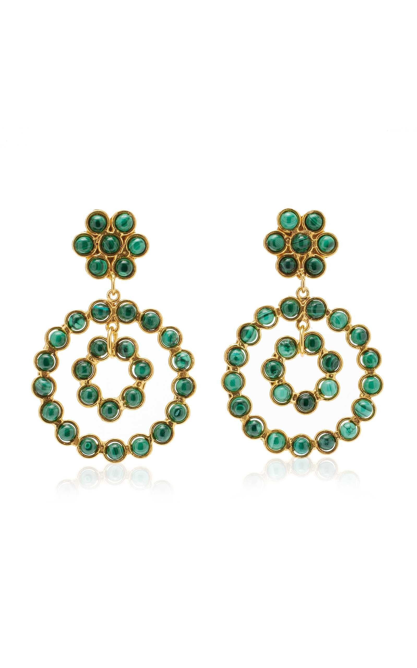 Flower Candies Malachite 22K Gold-Plated Earrings | Moda Operandi (Global)