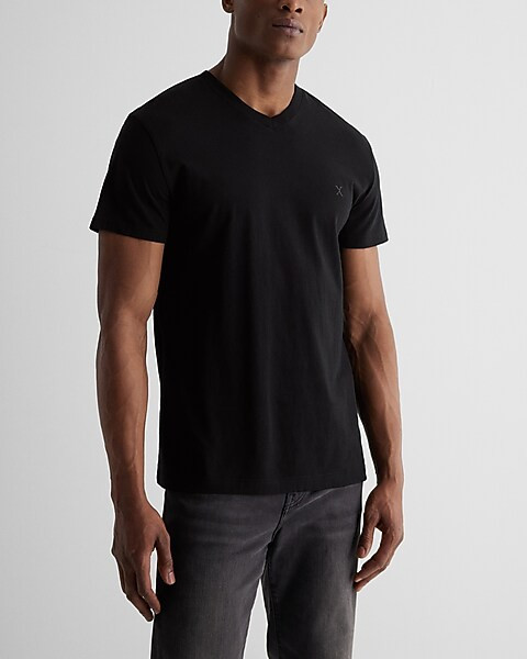 Solid V-Neck Perfect Pima Cotton Logo T-Shirt | Express