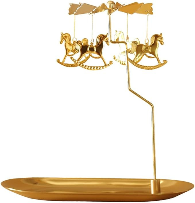 Creahaus Spinning Candle Holder with Tray, Glod Carousel Candle Spinner, Rotating Metal Tea Light... | Amazon (US)