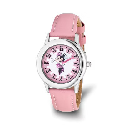 Black Bow Jewelry Disney Girls Minnie Mouse Pink Leather Band Time Teacher Watch | Target