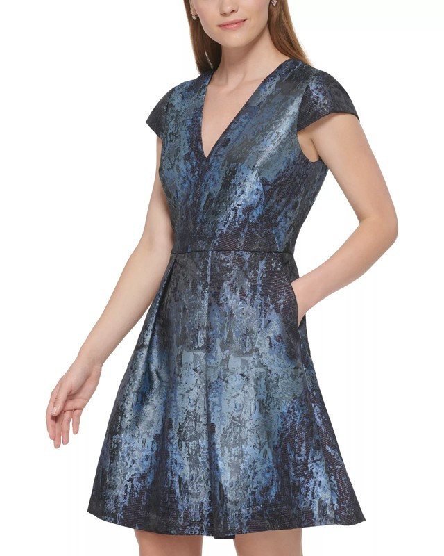 Vince Camuto Jacquard Cap-sleeve Fit-and-flare Dress | Vince Camuto