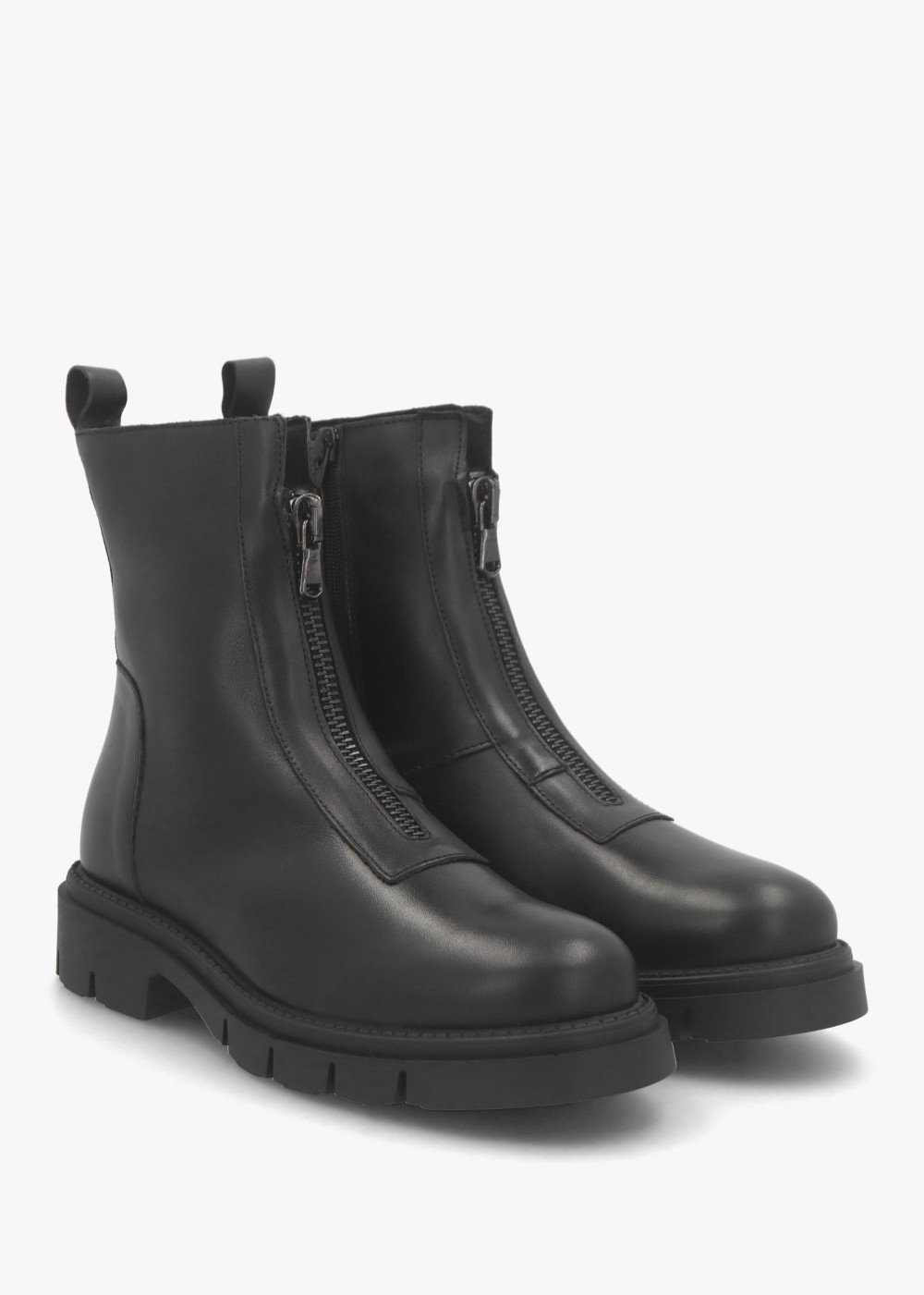 Lippy Black Leather Front Zip Ankle Boots | Daniel Footwear (UK)