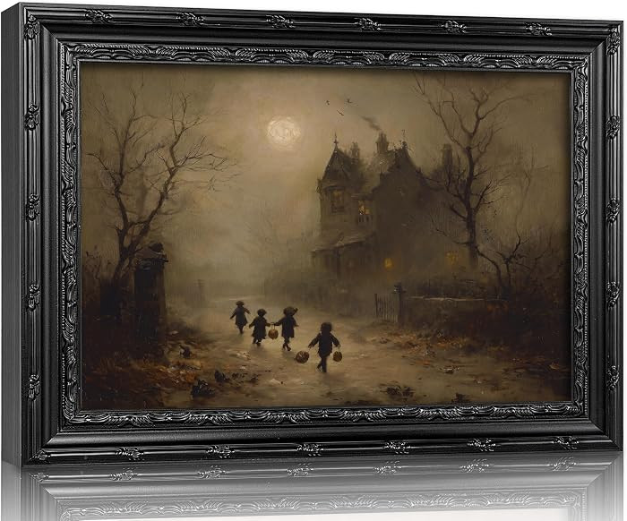 Vintage Black Framed Dark Academia Halloween Trick-or-Treat Wall Art,Gothic Haunted House Canvas ... | Amazon (US)