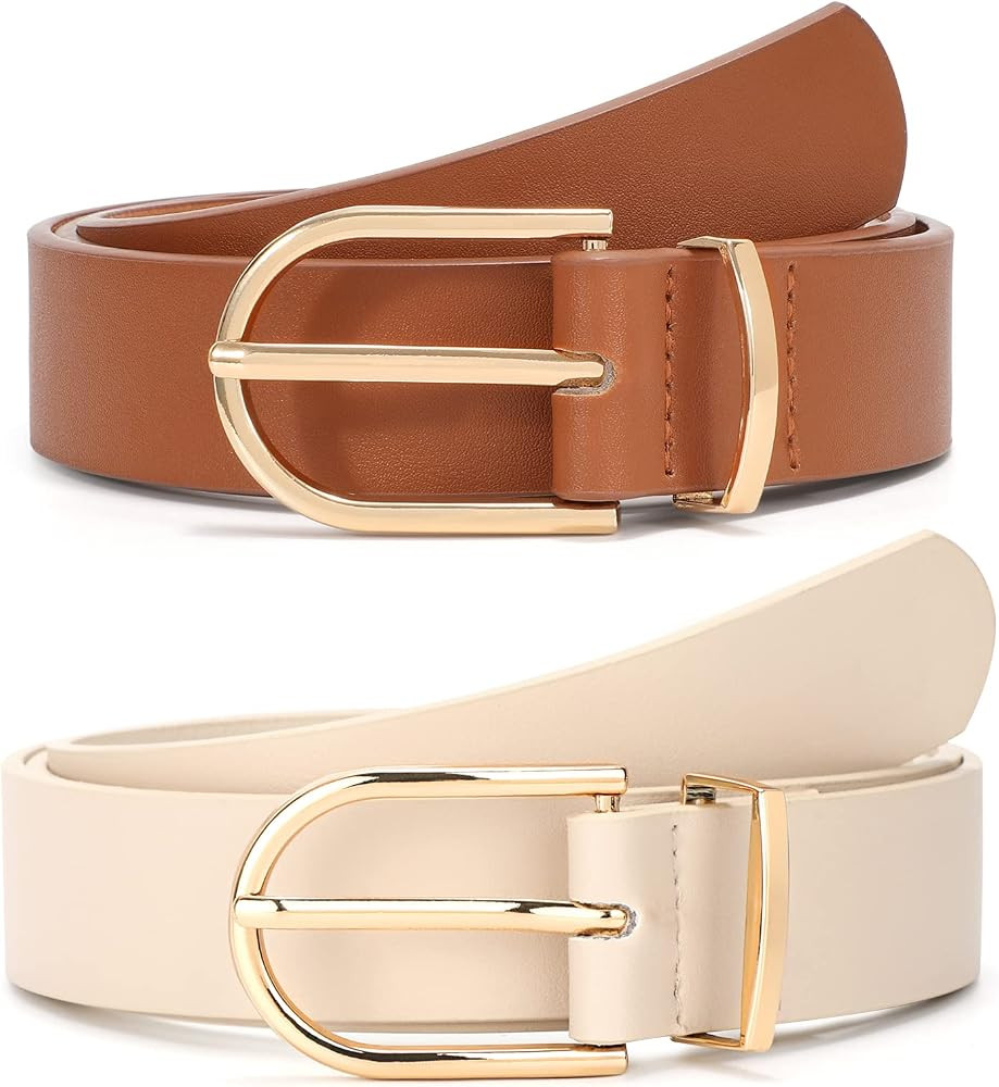 VONMELLI 2 Pack Women's Belts for Jeans Pants Fashion Gold Buckle Ladies Dress Belt | Amazon (US)