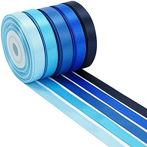 HUIHUANG Blue Solid Color Ribbon Satin Ribbon Assortment 5 Colors Double Face Satin Ribbon for Gift  | Amazon (US)