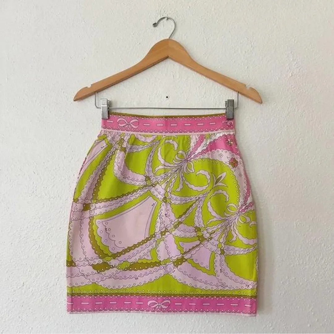 Vintage 1960s Emilio Pucci Pink & Green Mini Geometric Skirt, sz XS | Etsy (US)