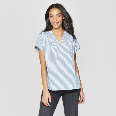 Women's Short Sleeve Striped Blouse - Universal Thread™ Blue | Target