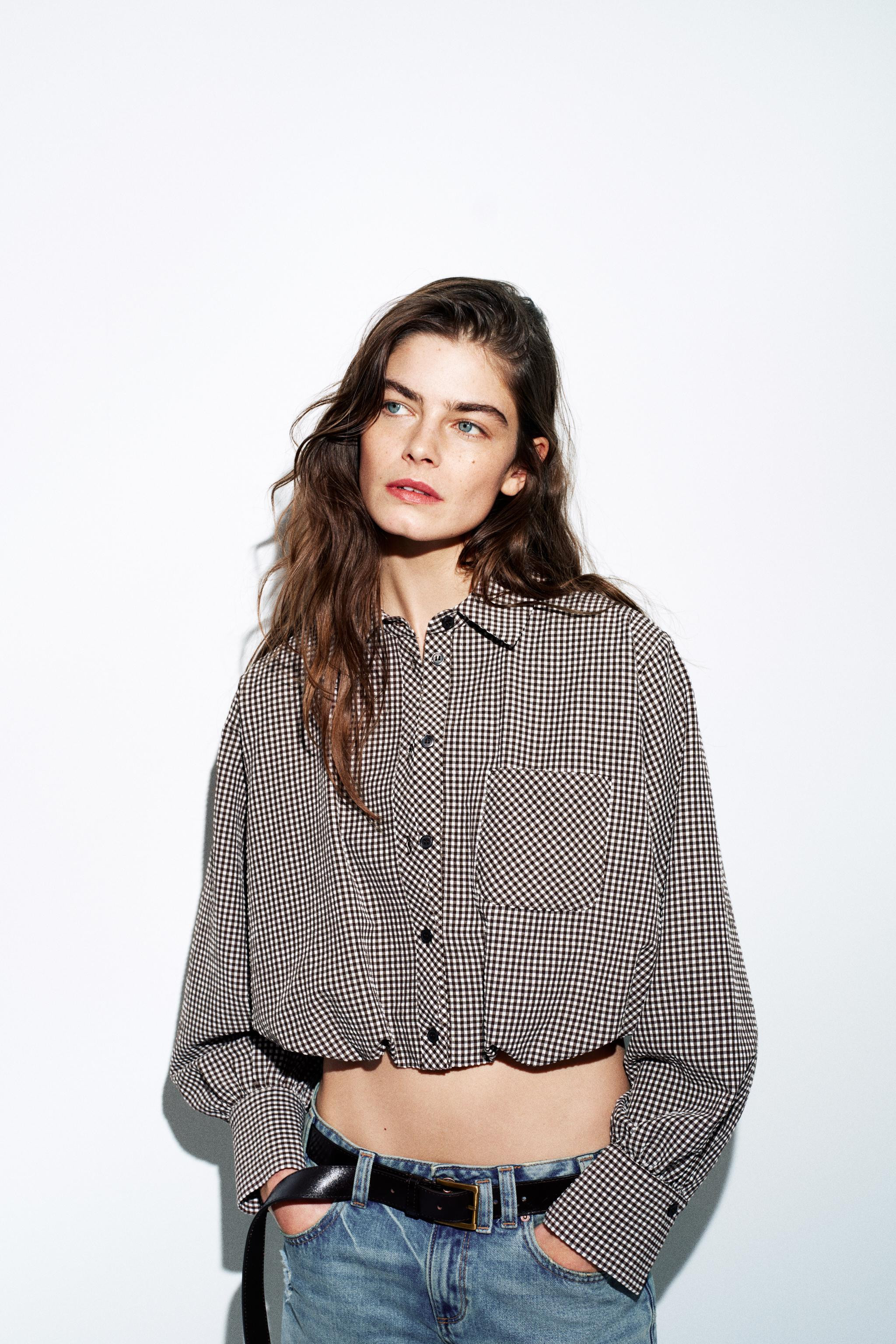 GINGHAM BALLOON SHIRT | Zara Canada