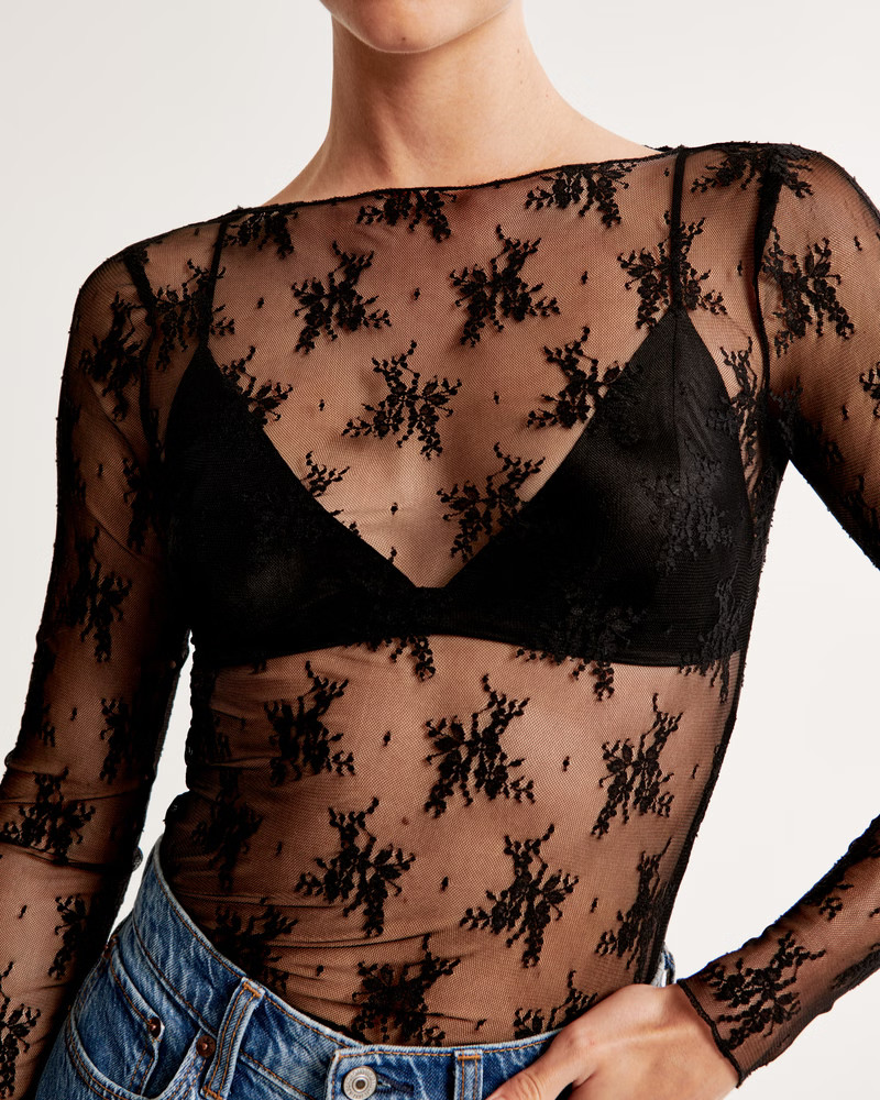 Long-Sleeve Lace Slash Top | Abercrombie & Fitch (US)