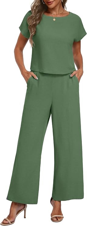 Lepunuo 2 Piece Sets for Women Summer Wide Leg Pants Matching Lounge Set | Amazon (US)