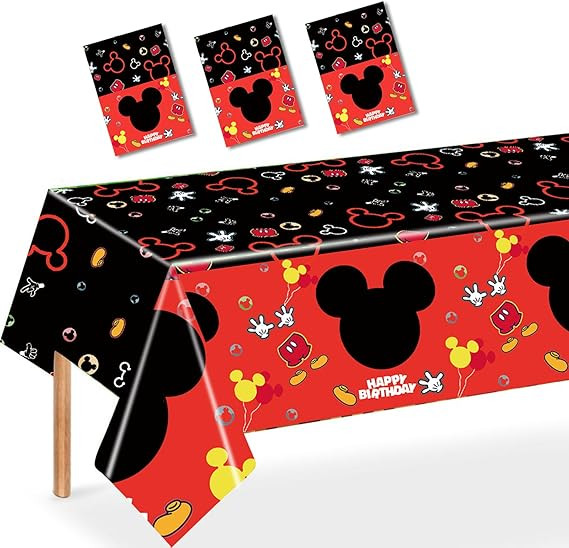 Nyhpar 3PCS Mouse Party Tablecloth, Black Red Plastic Tablecover Disposable Table Cloths Decor fo... | Amazon (US)