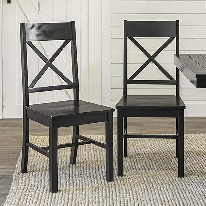Walker Edison Modern Farmhouse Wood X-Back Armless Dining Chairs Kitchen, Set of 2, Black | Amazon (US)