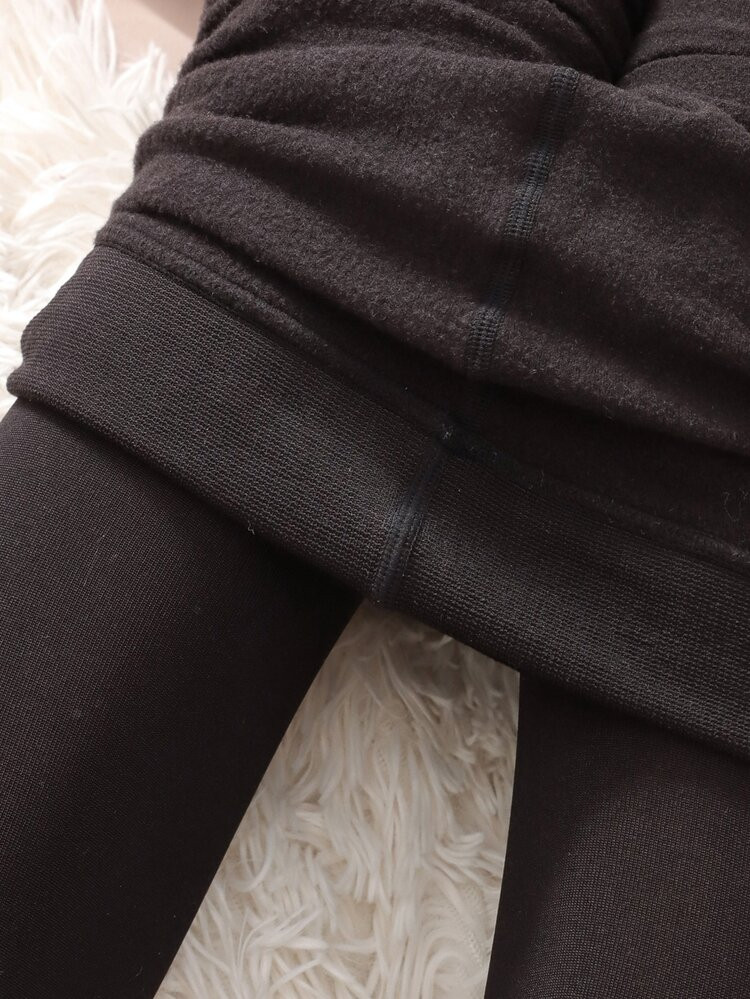 1pair Solid Plush Lined Fleece Tights | SHEIN