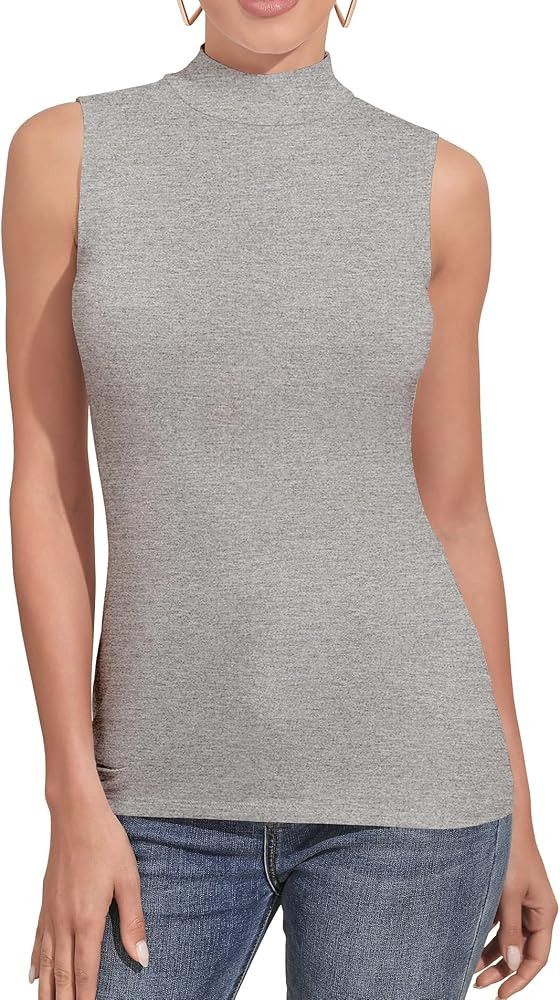 UNTYHOTS Women's Sleeveless Long Sleeves Mock Turtleneck Top Basic Stretch Fitting Pullover Light... | Amazon (US)