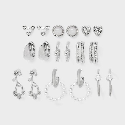 Acrylic Pearl Hoop and Stud Earring Set 9pc - Wild Fable™ Silver | Target
