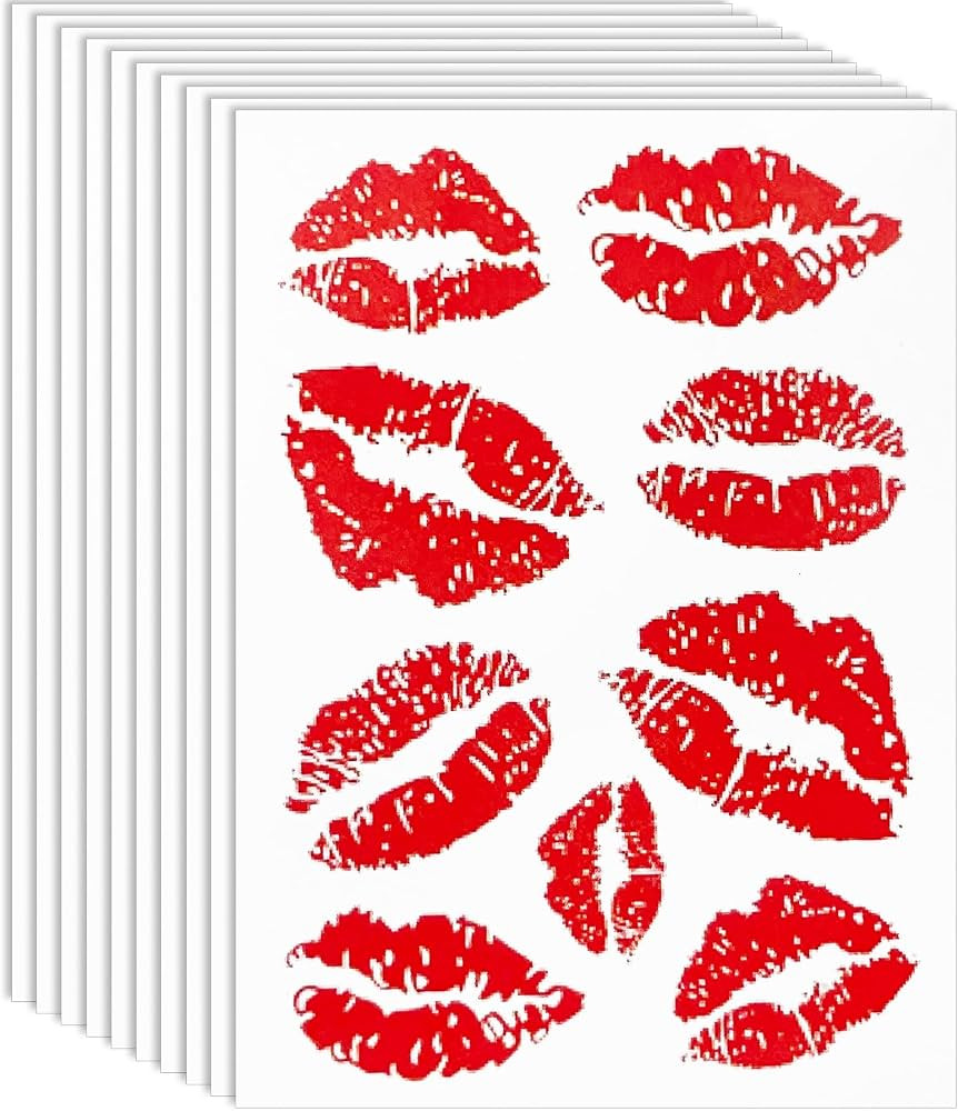 10Sheets Halloween Temporary Tattoos, Red Fake Lips Stickers, Self-adhesive Waterproof Black Kiss... | Amazon (US)