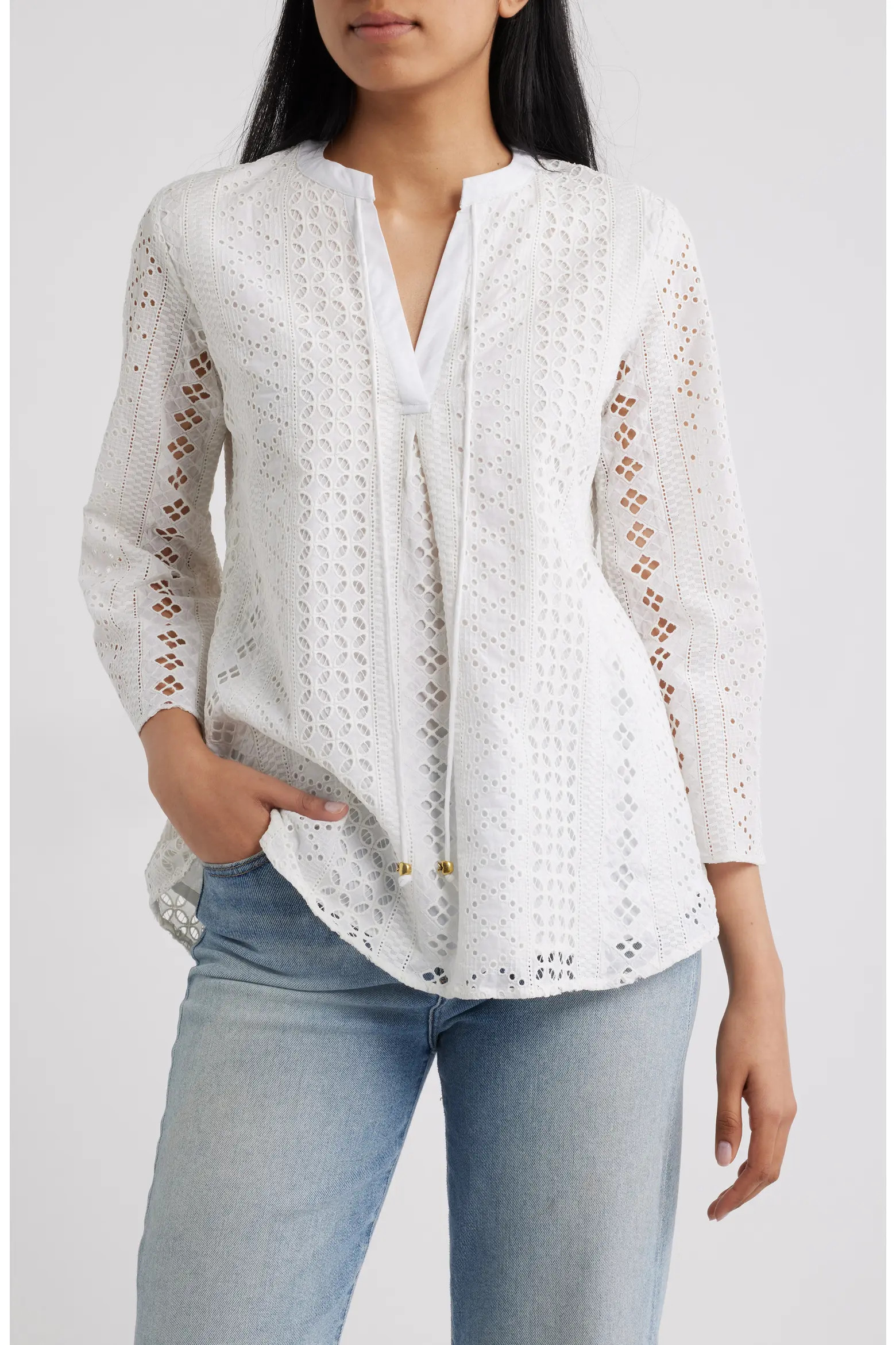Tassel Eyelet Bell Sleeve Cotton Top (Women) | Nordstrom | Nordstrom