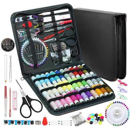 JUNING Sewing Kit with Case 168pcs Portable Sewing Accessories and Supplies for Home Traveler, Adults, Beginner, Emergency, Kids Contains Thread, Scissors, Needles, Measuring Tape | Amazon (US)