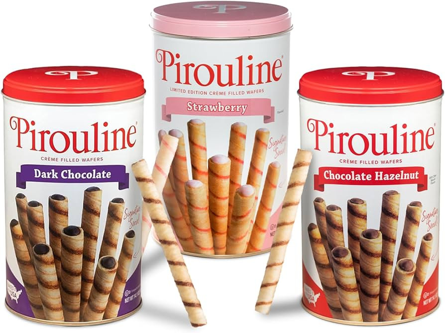 Pirouline Rolled Wafers – Best Flavor Mix – Chocolate Hazelnut, Dark Chocolate, and Strawberr... | Amazon (US)