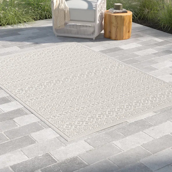 Kevyn Machine Woven / Power Loomed Ivory Indoor/Outdoor Rug | Wayfair North America