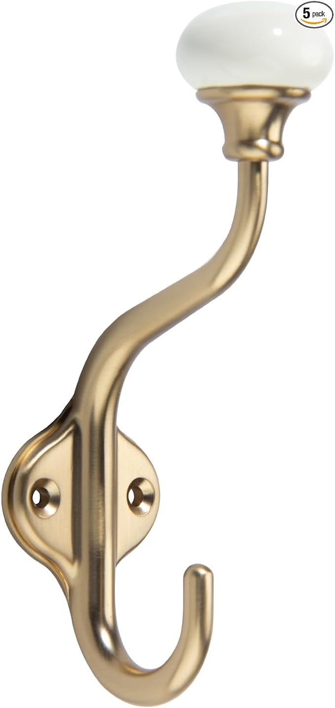 TUNNY Coat Hooks - 5 Pack Champagne Bronze Towel Hooks Robe Hooks Decorative Wall Hooks for Bathr... | Amazon (US)