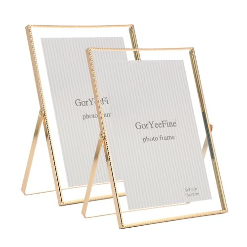 Gold 5x7'' Floating Frame Set of 2, For Photo Sizes (3.5 x5'', 4x 6'' up to 5x7'' ), Beautiful Metal Lace Edge Frames Adjustable Tabletop/Shelf Photo Frame, Classy Gift Choice for Wedding, | Amazon (US)