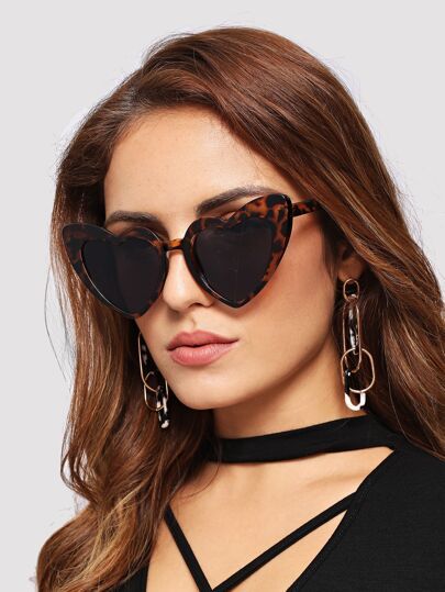 Leopard Frame Heart Lens Sunglasses | SHEIN