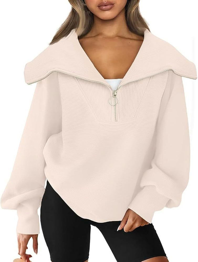 AICSOLL Women’s Half Zip Oversized Sweatshirt Quarter Zipper Sweater Women Lapel Collar Sweater | Amazon (CA)