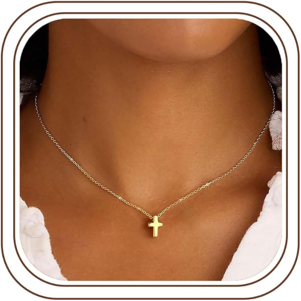 M MOOHAM Cross Necklace for Women Girls, Dainty 14K Gold Plated Cross Pendant Necklace Sideways C... | Amazon (US)