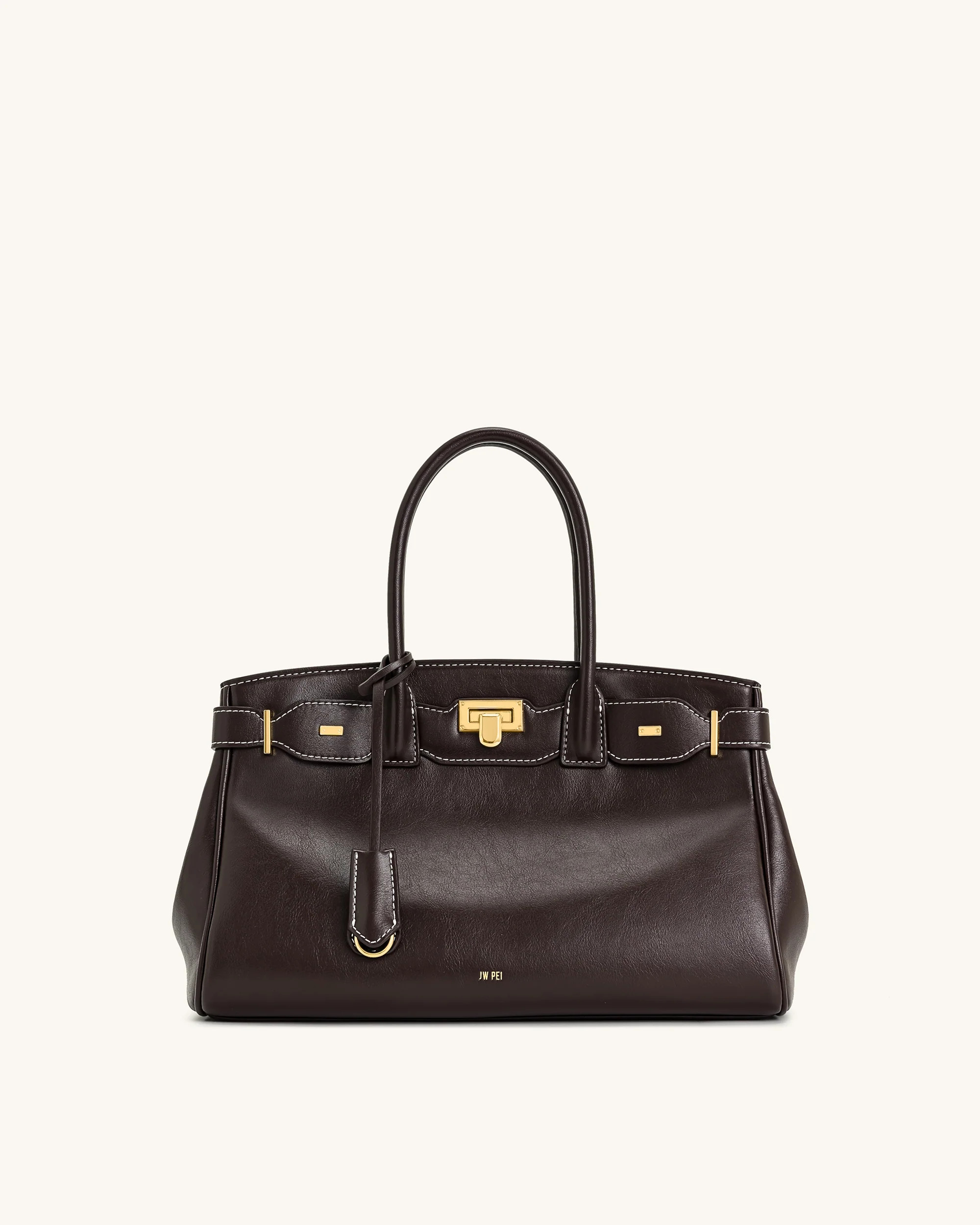 Ziva Metal Lock Decoration Tote Bag - Dark Brown | JW PEI US