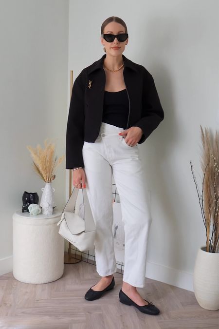 Chic casual outfit for spring 🪴

White jeans - black crop jacket and ballet pumps 🩰 

*get 10% off my Agolde jeans at Farfetch with code - FF10CB - for new customers until the end of April 2023

Jacket - Zara (alternatives linked) 

#springoutfit #casualchic #casualoutfit #minimalstyle 

#LTKstyletip #LTKeurope #LTKSeasonal