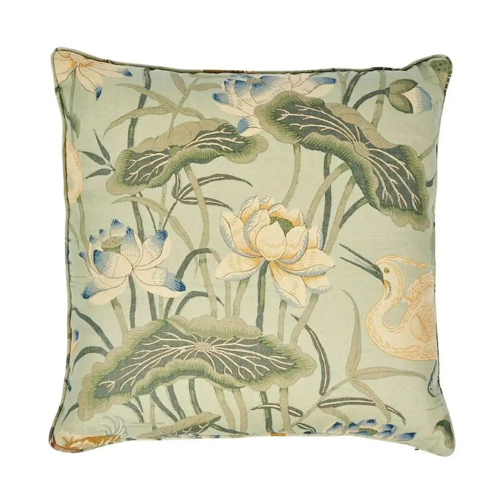 Schumacher Lotus Garden Pillow in Aqua | 1stDibs