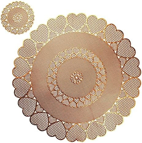 Rose Gold Love Heart Round Placemats and Matching Coaster Set of 6 Mothers Day Valentines Table D... | Amazon (US)