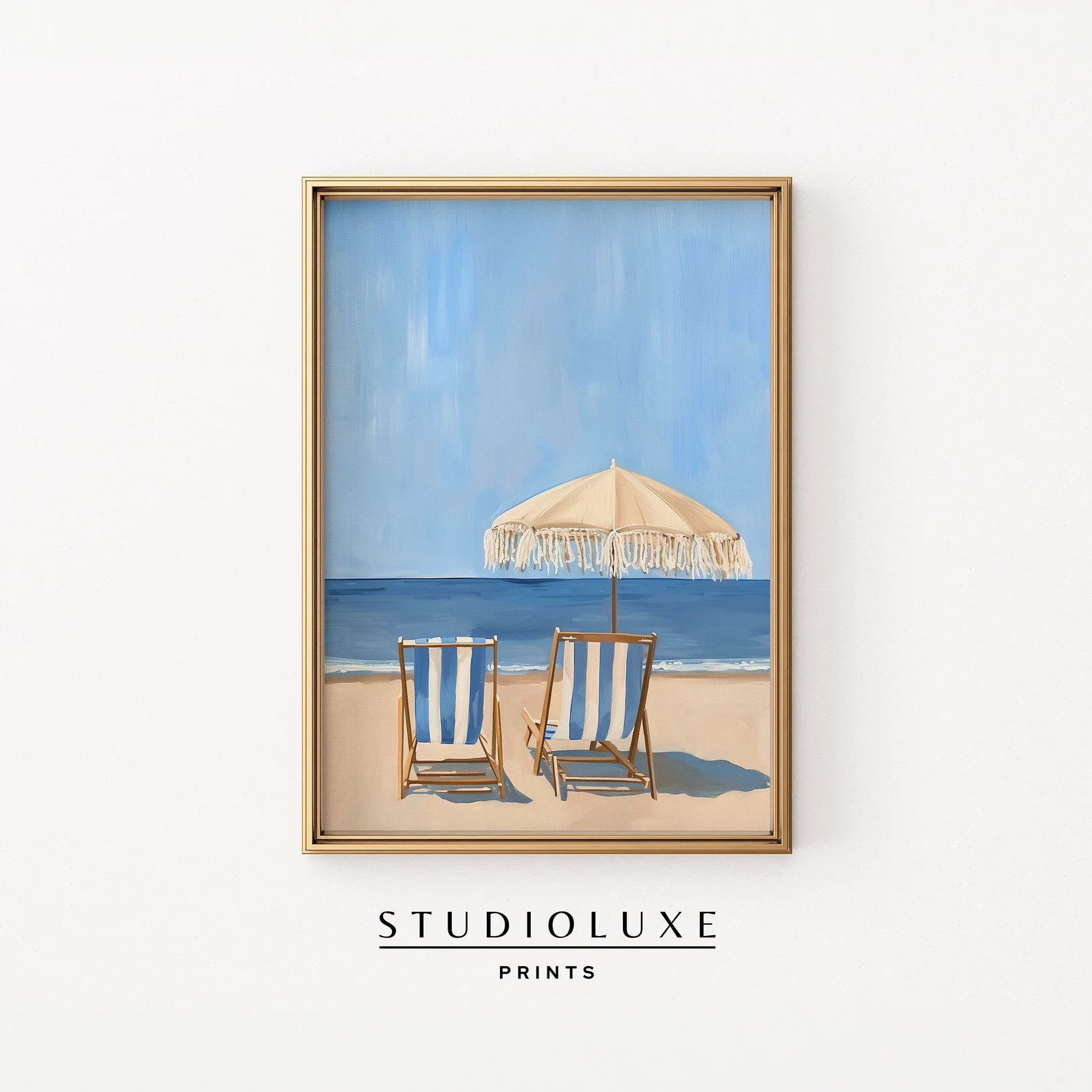 Beach Chairs Painting: Coastal Blue Wall Art (printable Art) - Etsy | Etsy (US)