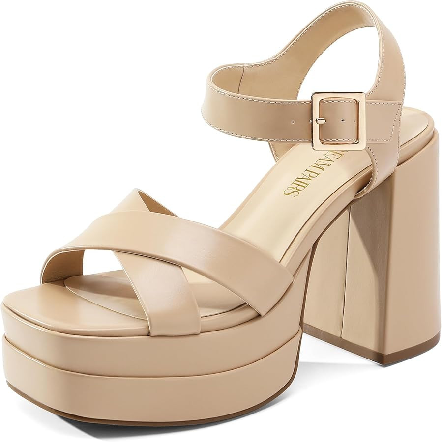 DREAM PAIRS Women's Platform Chunky Heels Square Open Toe Ankle Strap High Heeled Sandals Y2K Sho... | Amazon (US)