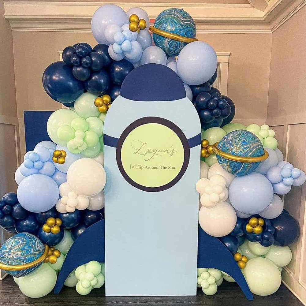 First Trip Around the Sun Birthday Party Decoration, 156pcs Pastel Blue Green Navy Blue Balloon A... | Amazon (US)