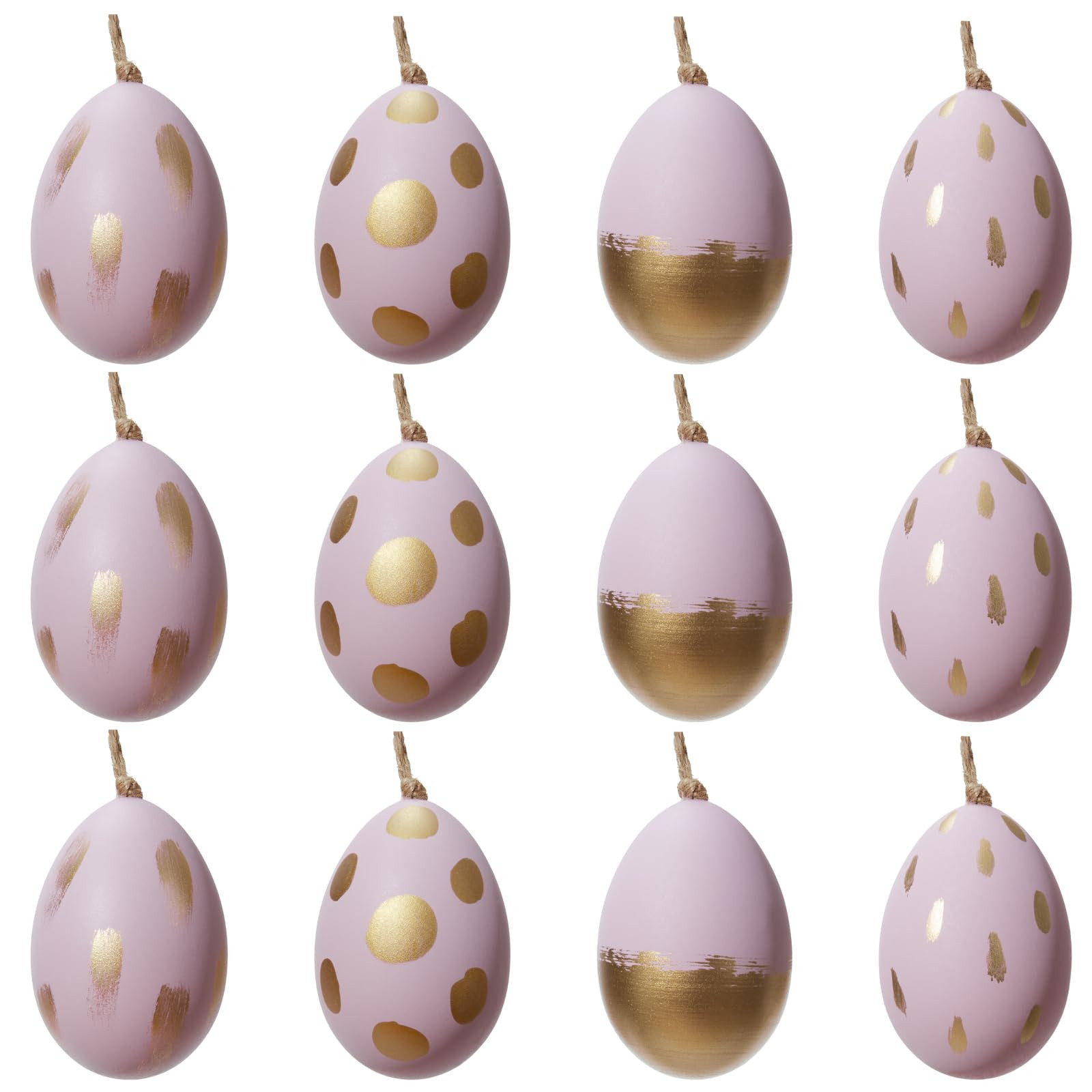 DN DECONATION 12-Piece Easter Egg Hanging Ornaments Set, Light Purple Plastic Eggs with Gold Brus... | Amazon (US)