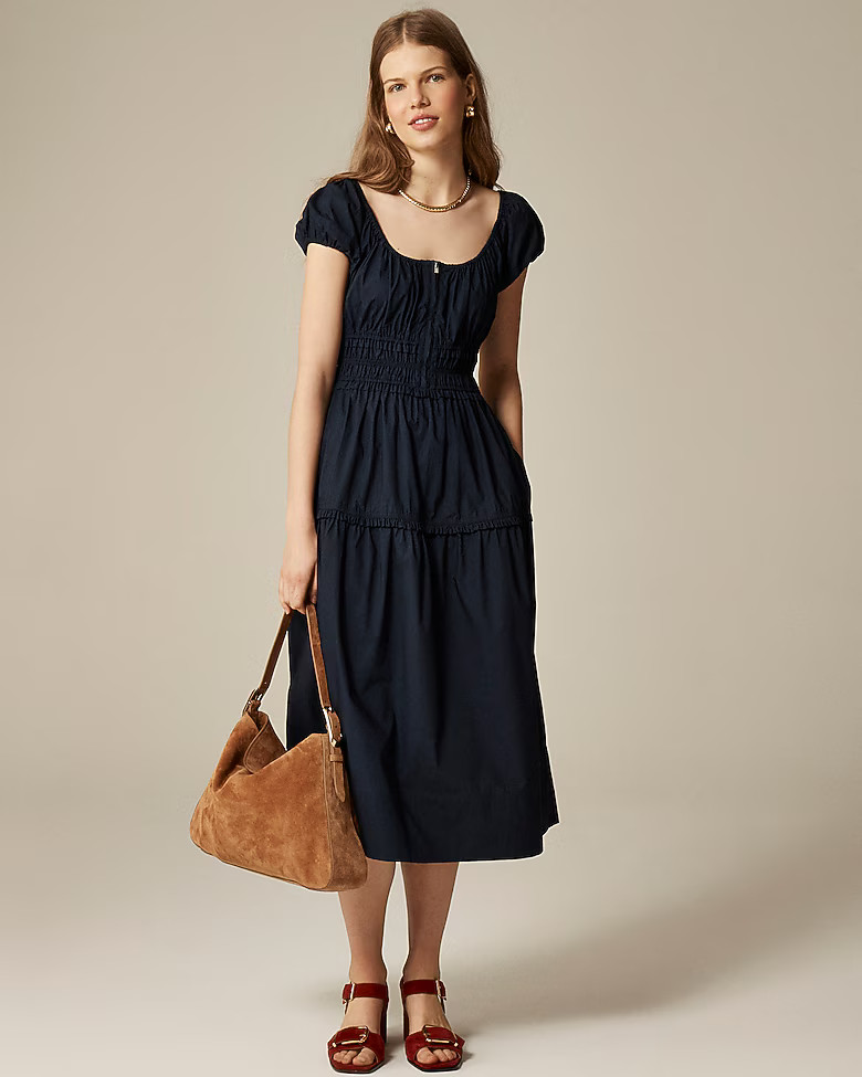 Tiered midi dress in cotton poplin | J. Crew US