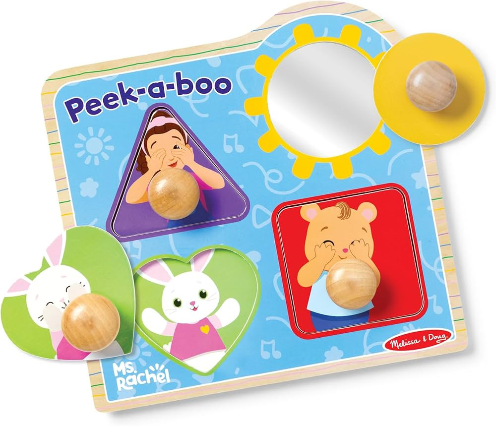 Melissa & Doug® Ms. Rachel™ Wooden Peek-a-Boo Jumbo Peg Puzzle, 4-Piece with Mirror, Toddler T... | Amazon (US)