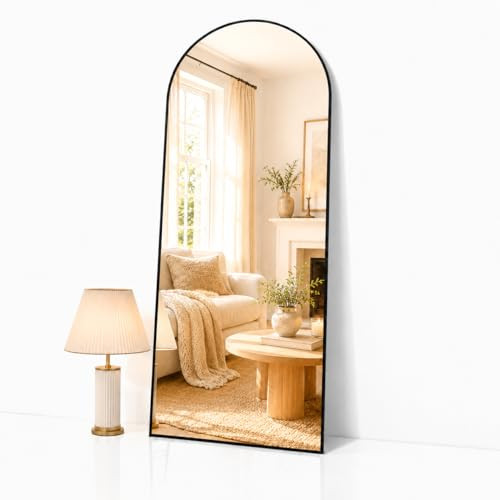 Simple Deluxe Arched Full Length Mirror, 64"×21" Large Floor Mirrors, for Wall Door Bedroom Bathroom Living Room (Black) | Amazon (US)