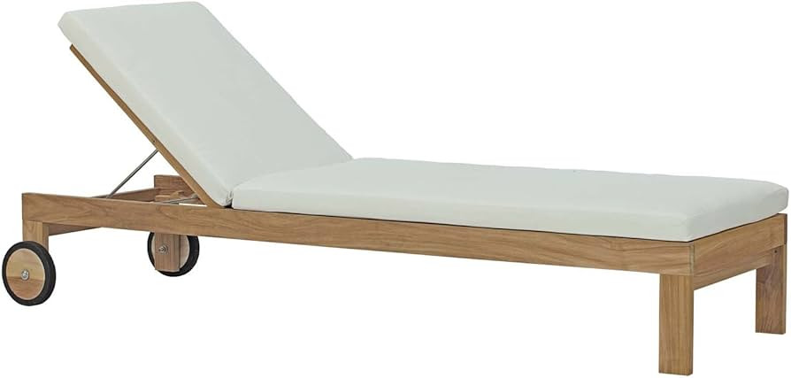 Modway Upland Teak Wood Outdoor Patio Chaise Lounge Chair with Cushions in Natural White | Amazon (US)