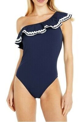 J.Crew One-Shoulder Ruffle One-Piece Swimsuit With Rickrack Navy Size 10 - | eBay US