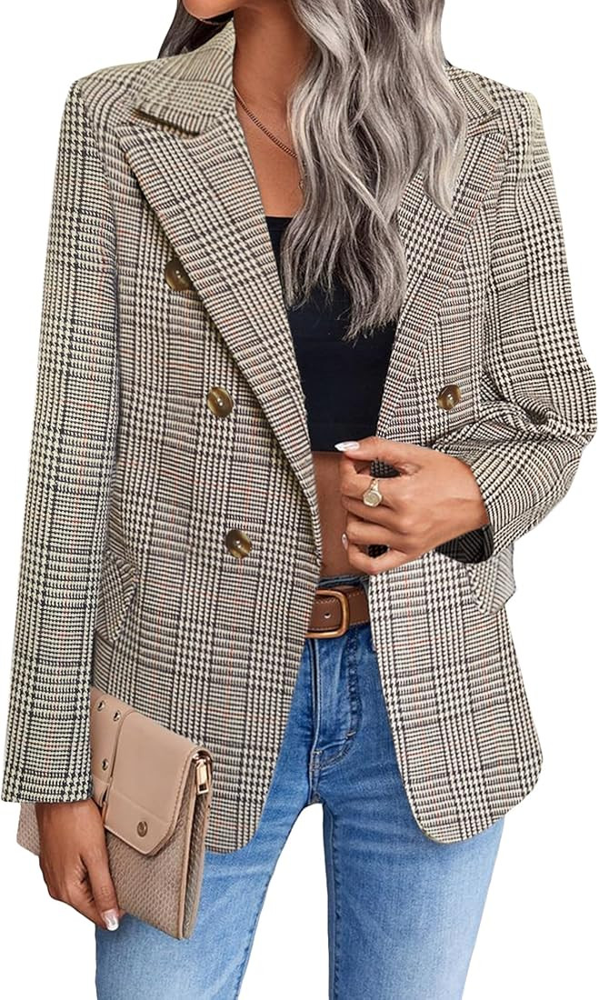 2024 Winter Tweed Blazers for Women Fully-Lined Warm Fashion Business Casual Elegant Plaid Jacket... | Amazon (US)
