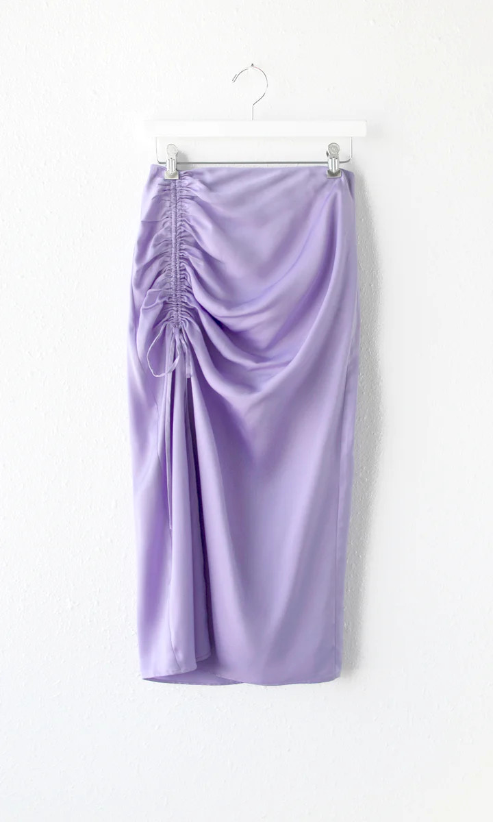 Claudia Satin Ruched Midi Skirt | Greylin Collection | Women's Luxury Fashion Clothing 