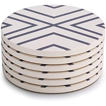 LIFVER Coasters for Drinks, Grey-line Style Absorbent Stone Coaster Set with Cork Base, Housewarm... | Amazon (US)