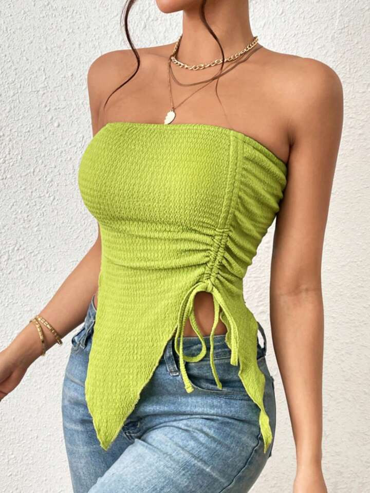 SHEIN Essnce Top bandeau con cordón lateral bajo asimétrico | SHEIN