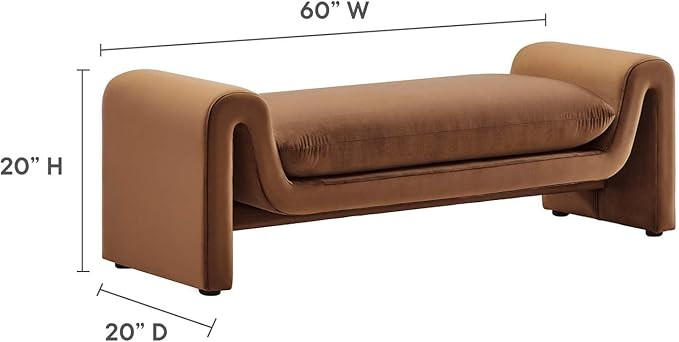 Modway Waverly Performance Velvet Accent Bench in Brown-Unique Wavy Design, Stain-Resistant Uphol... | Amazon (US)