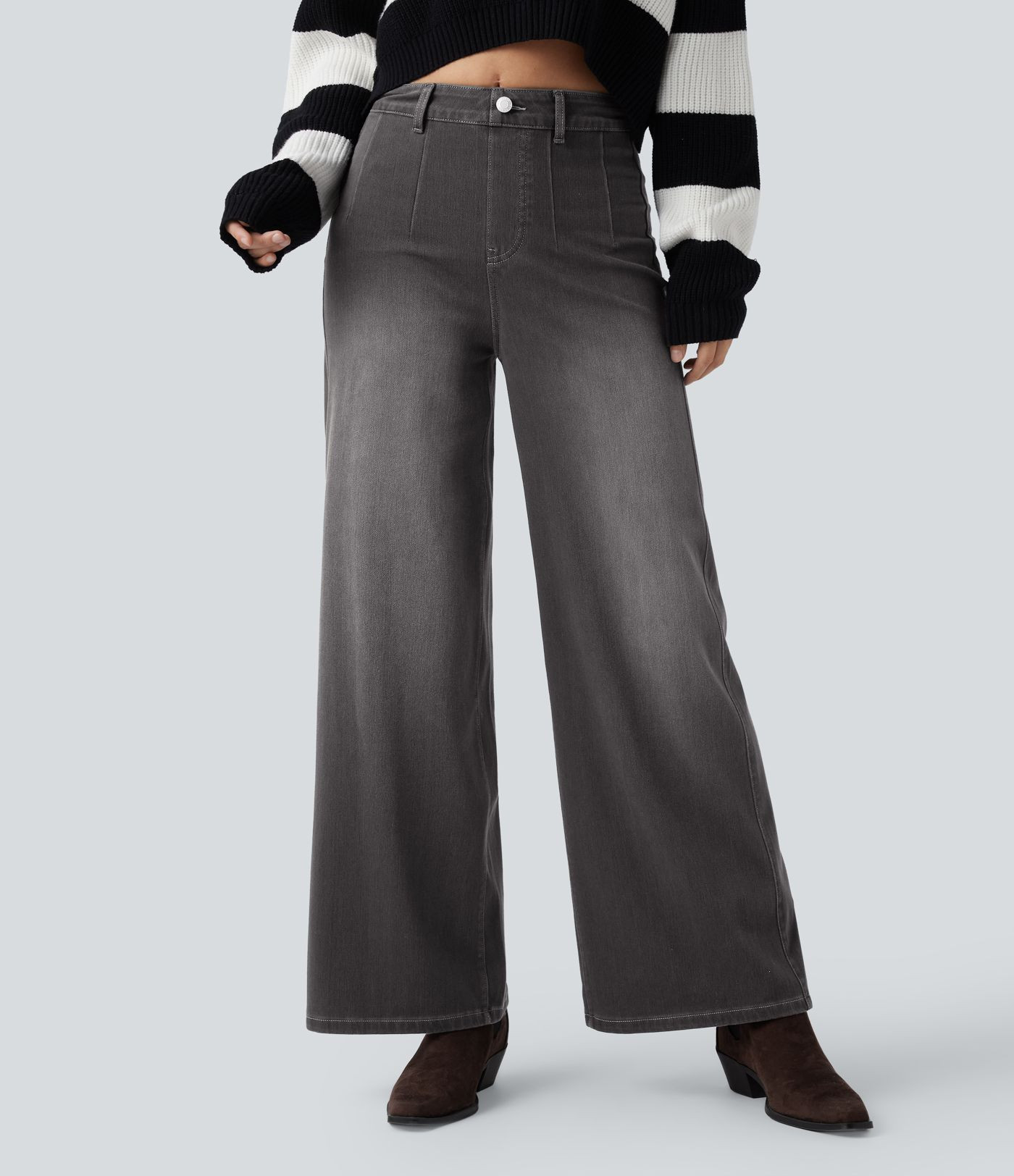 Women’s Halara Flex™ High Waisted Tummy Control Wide Leg Casual Jeans with Pockets - Halara | HALARA