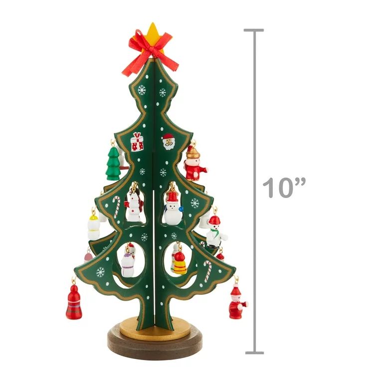Home for Christmas Green Wood Mini Tree with Ornaments Set Decor, 9.1 in, by Holiday Time | Walmart (US)