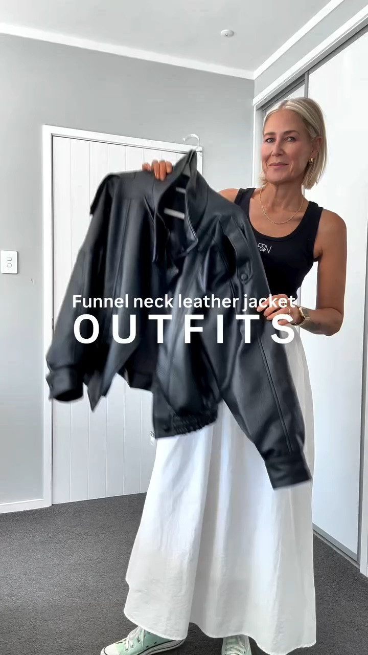 This faux leather funnel neck jacket is from AliExpress and honestly the quality surprised me. I’ve styled it 6 different ways so you can see how versatile it is.

Mine has sold out, but I’ve linked similar styles here.

